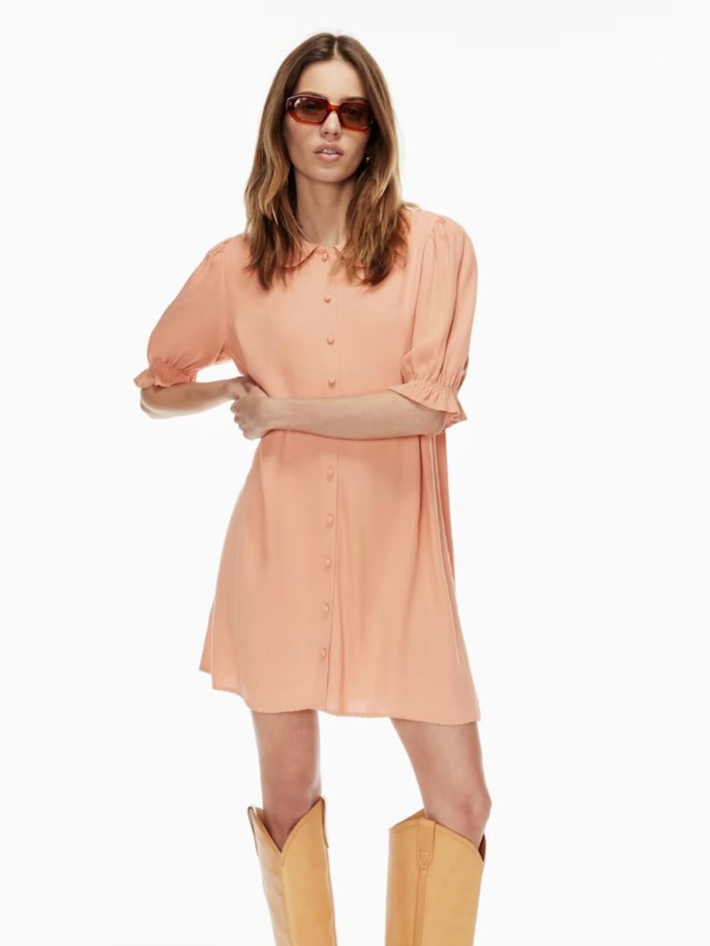 Wilfred Aritzia Poppins Dress Puff Sleeve Womens XS Tan 94730